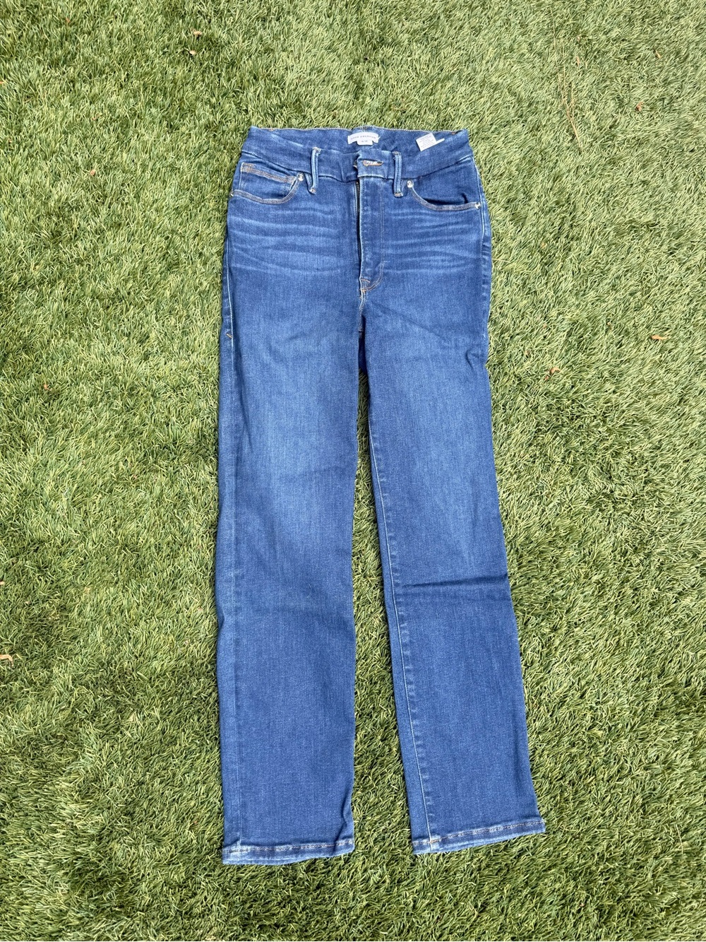 Good American Mid-Blue Straight-Leg Jeans